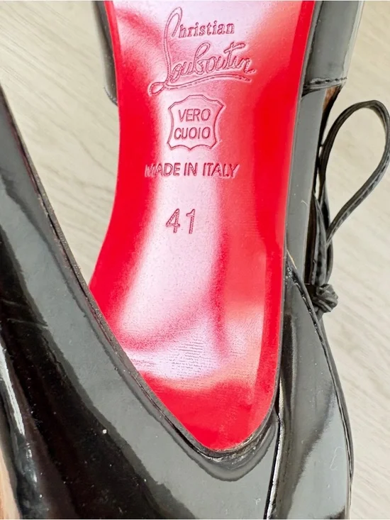 Christian Louboutin Black Patent Leather Delico 100' D'orsay Pumps Peep Toe 41 - Picture 6 of 16